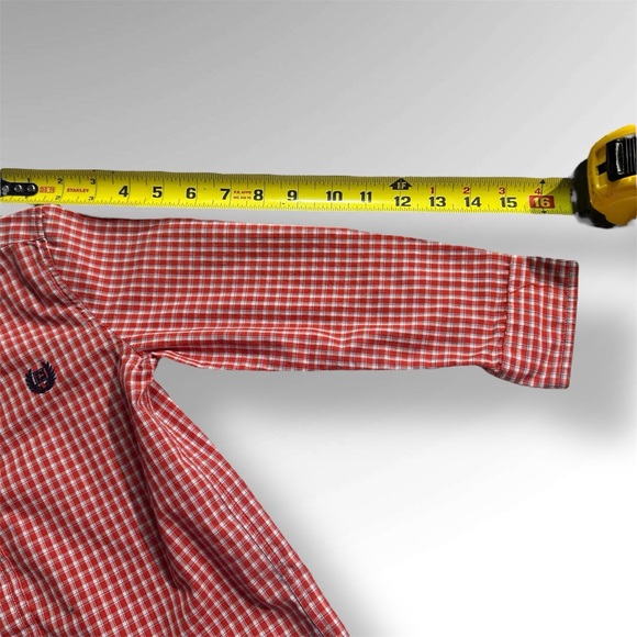 Chaps Easy Care Dress Button Down Shirt red and white plaid Boys size 5 logo - Picture 7 of 8